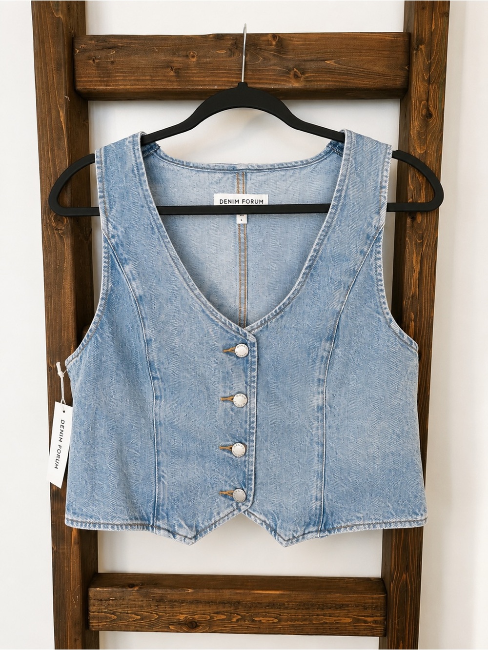 Denim Forum ’90s Mia Denim Vest 7 Yrs Bleu Taboo Light Wash L NWT